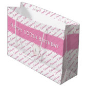100代ピンク/ホワイトタイポグラフィパターン – 100位 ラージペーパーバッグ (正面アングル)