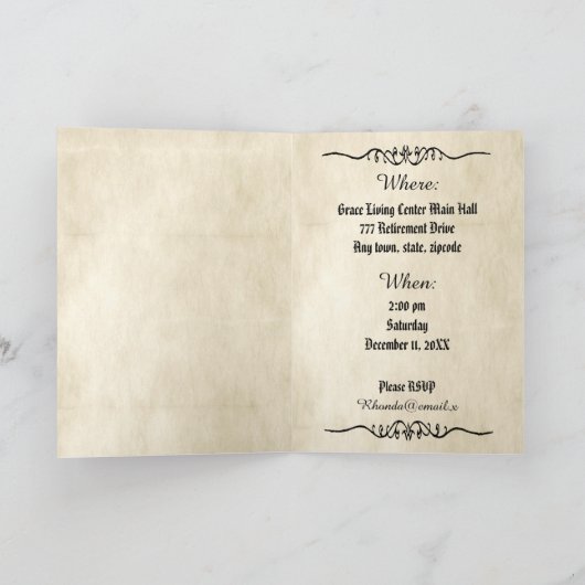 100代誕生日アンティークストーリーブックページ 招待状 (内部)