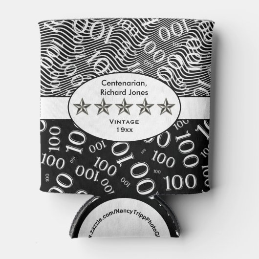 100代誕生日白黒 缶クーラー (正面)