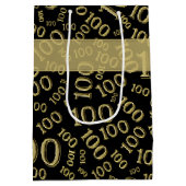 100代100誕生日ブラック/金ゴールドパターン ミディアムペーパーバッグ (裏面)