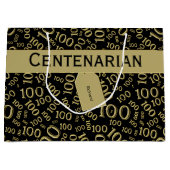 100代100誕生日ブラック/金ゴールドパターン ラージペーパーバッグ (正面)
