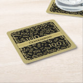 「100代」ブラック/金ゴールド100位のパーティーテーマSq スクエアペーパーコースター (アングル)