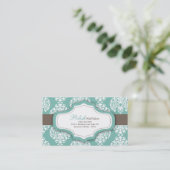 100匹のティール(緑がかった色)のダマスク織のネイリストの名刺 名刺 (スタンド正面)