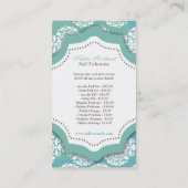 100匹のティール(緑がかった色)のダマスク織のネイリストの名刺 名刺 (裏面)