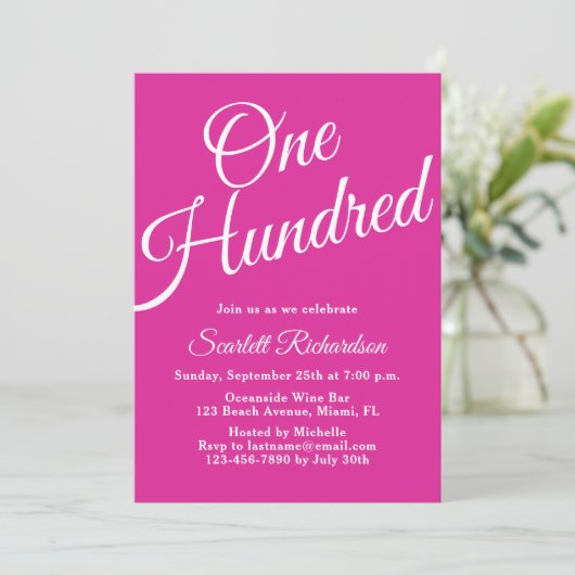 100台本ピンク100歳の誕生日パーティー 招待状 (スタンド正面)