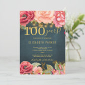 100周年花を添えたエレガントな100歳の誕生日パーティー 招待状 (スタンド正面)
