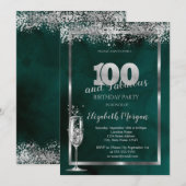 100周年記念シルバー+グリーンコンフェティシャンパングラス 招待状 (正面/裏面)