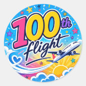 100回目のフライト カラフルな飛行機 旅行のお土産 ラウンドシール (正面)
