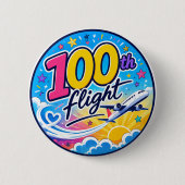 100回目のフライト カラフルな飛行機 旅行のお土産 缶バッジ (正面)
