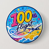 100回目のフライト カラフルな飛行機 旅行のお土産 缶バッジ (正面)