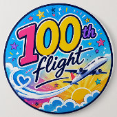 100回目のフライト カラフルな飛行機 旅行のお土産 缶バッジ (正面)