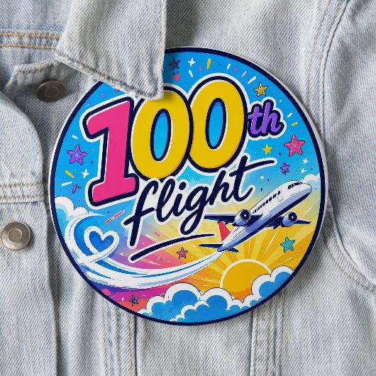 100回目のフライト カラフルな飛行機 旅行のお土産 缶バッジ (インサイチュ)