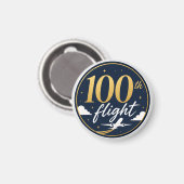 100回目のフライト ゴールド飛行機 旅行のお土産 マグネット (正面/裏面)