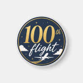 100回目のフライト ゴールド飛行機 旅行のお土産 マグネット (正面)