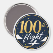 100回目のフライト ゴールド飛行機 旅行のお土産 マグネット (正面/裏面)