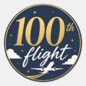 100回目のフライト ゴールド飛行機 旅行のお土産 ラウンドシール (正面)