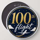 100回目のフライト ゴールド飛行機 旅行のお土産 缶バッジ (正面&裏面)