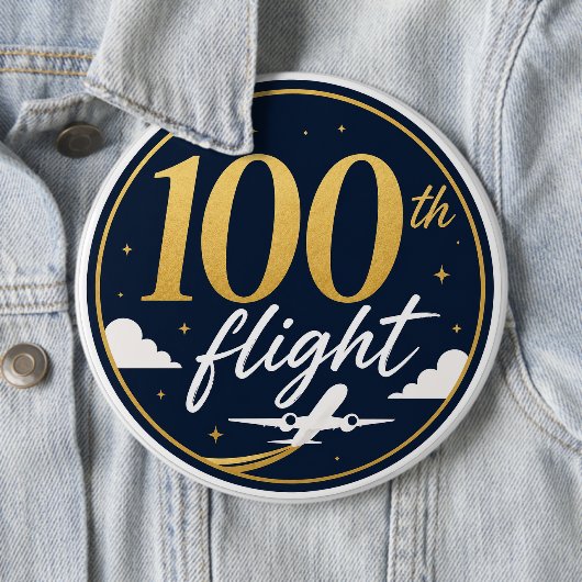 100回目のフライト ゴールド飛行機 旅行のお土産 缶バッジ (インサイチュ)