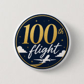 100回目のフライト ゴールド飛行機 旅行のお土産 缶バッジ (正面)