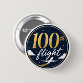 100回目のフライト ゴールド飛行機 旅行のお土産 缶バッジ (正面&裏面)