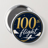 100回目のフライト ゴールド飛行機 旅行のお土産 缶バッジ (正面&裏面)
