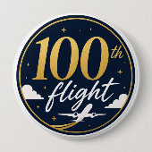 100回目のフライト ゴールド飛行機 旅行のお土産 缶バッジ (正面)