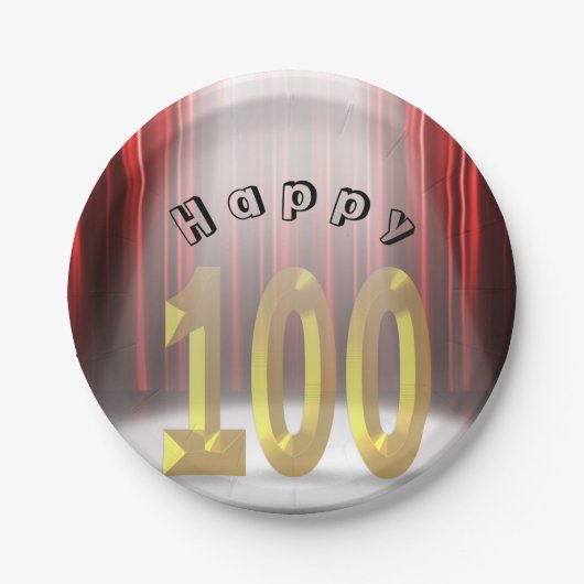 100回目の誕生日パーティーがスポットライトで開かれる ペーパープレート (正面)
