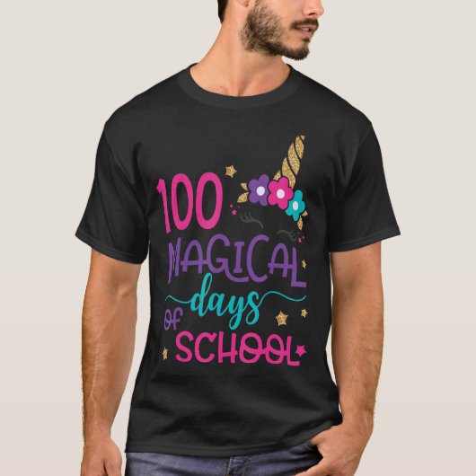 100学校の魔法の日ユニコーン顔100日目 Tシャツ (正面)