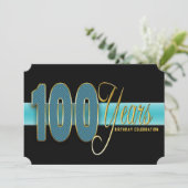 100年の誕生日パーティー招待状アクア/ブラック 招待状 (スタンド正面)