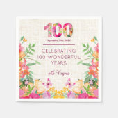 100年フラワーズフローラリネン100誕生日 スタンダードカクテルナプキン (正面)