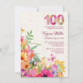 100年フラワーズフローラリネン100誕生日 招待状 (正面)