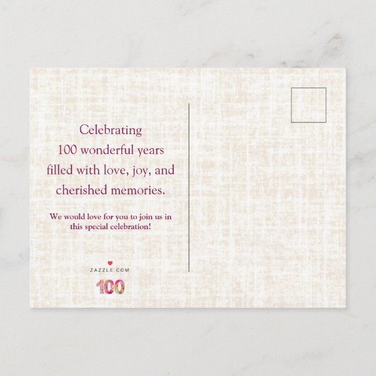 100年フラワーズフローラリネン100誕生日 案内ポストカード (裏面)