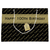 100年ブラック/金ゴールドタイポグラフィパターン – 100th ラージペーパーバッグ (正面)