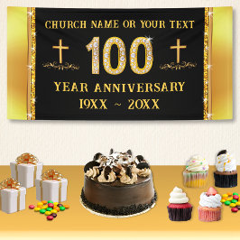 100年教会の記念日テーマ、ブラックと金ゴールド 横断幕