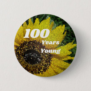 100年若い誕生日モザイクひまわり花 缶バッジ