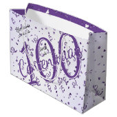 100年100年の紫/白タイポグラフィ ラージペーパーバッグ (裏面アングル)