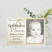 100年100歳の誕生日パーティブラック/金ゴールド 招待状 (スタンド正面)