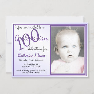 100年100歳の誕生日パーティー紫/白 招待状