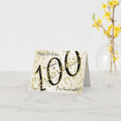 100年Yrs Centenarian誕生日ブラック/金ゴールド文字 カード (黄色い花)
