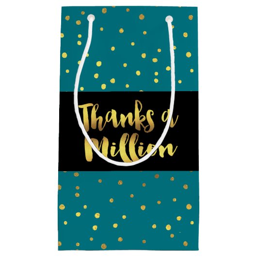 100感謝してい万グリッター金ゴールド スモールペーパーバッグ (正面)