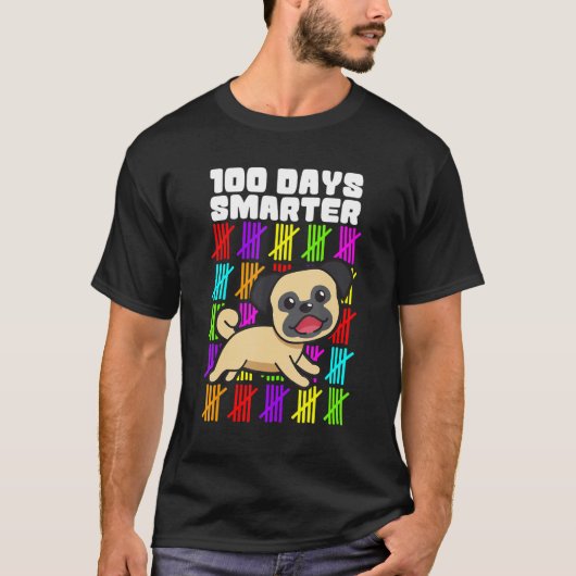 100日おめでとうスマートドッグTシャツ、100日目の学校 Tシャツ (正面)