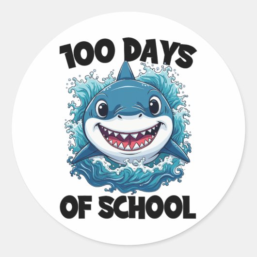 100日おもしろいのサメ学校100日目 ラウンドシール (正面)