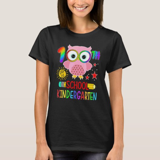100日かわいいフクロウ100日目の幼稚園 Tシャツ (正面)
