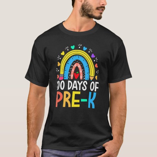 100日で幼稚園に通うのが楽しい先生 100日目の学校 Tシャツ (正面)