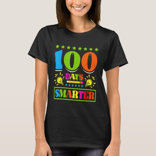 100日で賢くなるキッズ 100日目の学校の休み中の勉強 Tシャツ (正面)
