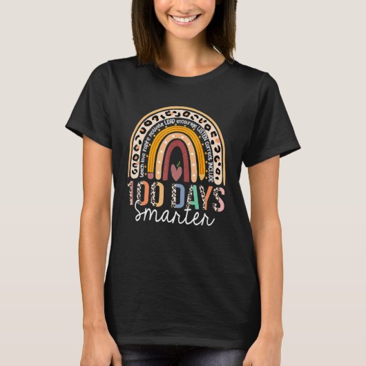 100日で賢くなる 100日目の学校 虹のヒョウ柄 Tシャツ (正面)