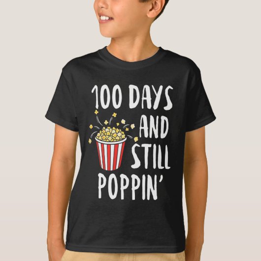 100日とStill Poppin Popcorn Kids 100日目 Tシャツ (正面)