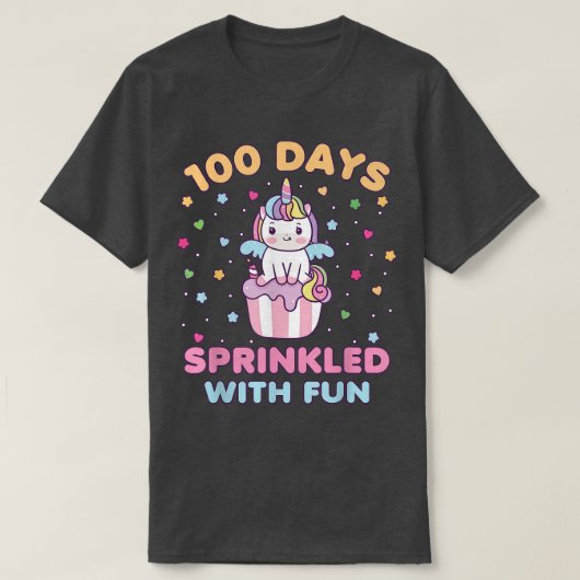 100日におもしろいを振りかけたかわいいユニコーン100日目 Tシャツ (デザイン正面)
