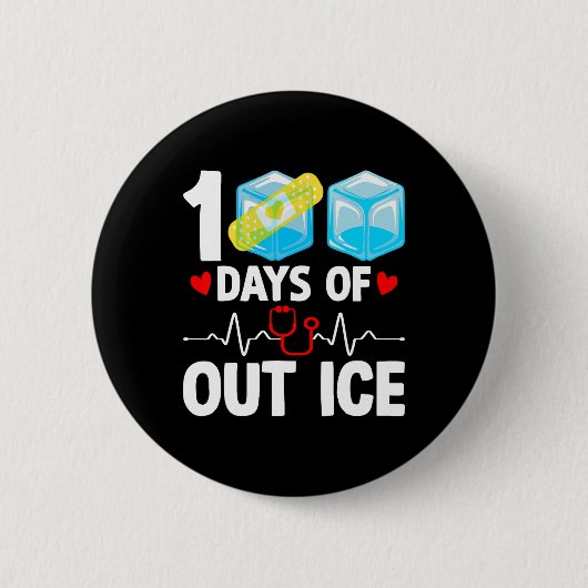 100日のおもしろいOut Ice Schoolナース100日目 缶バッジ (正面)