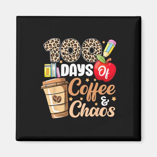 100日のコーヒーとカオスヒョウ100日目のお茶 マグネット (正面)